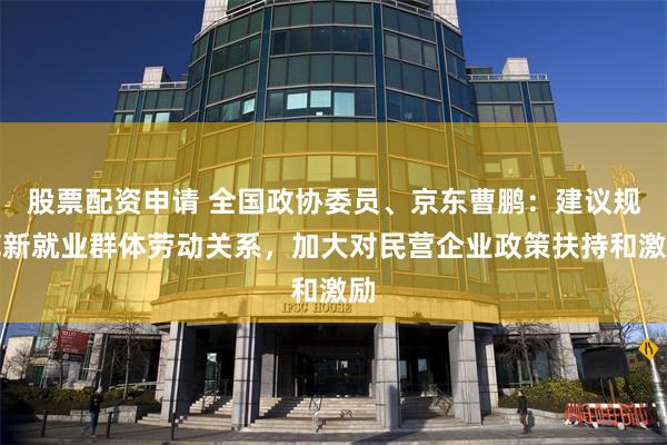 股票配资申请 全国政协委员、京东曹鹏：建议规范新就业群体劳动关系，加大对民营企业政策扶持和激励