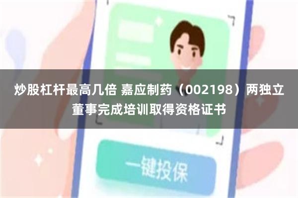 炒股杠杆最高几倍 嘉应制药（002198）两独立董事完成培训取得资格证书