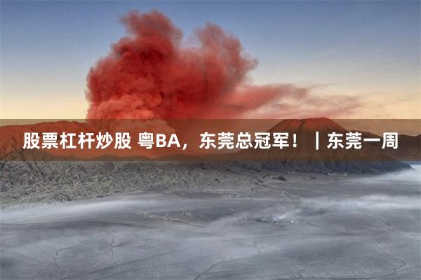 股票杠杆炒股 粤BA，东莞总冠军！｜东莞一周